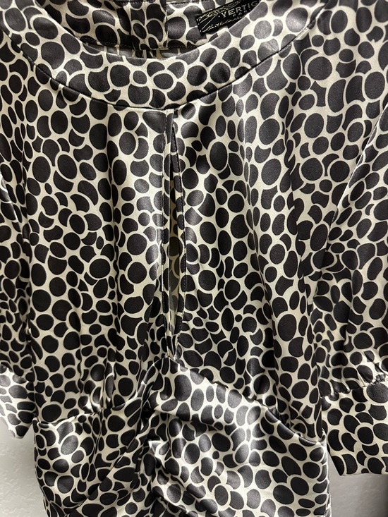 Vertigo Paris Black and White Polka Dot Satin Blouse with Tie Detail - Picture 2 of 7